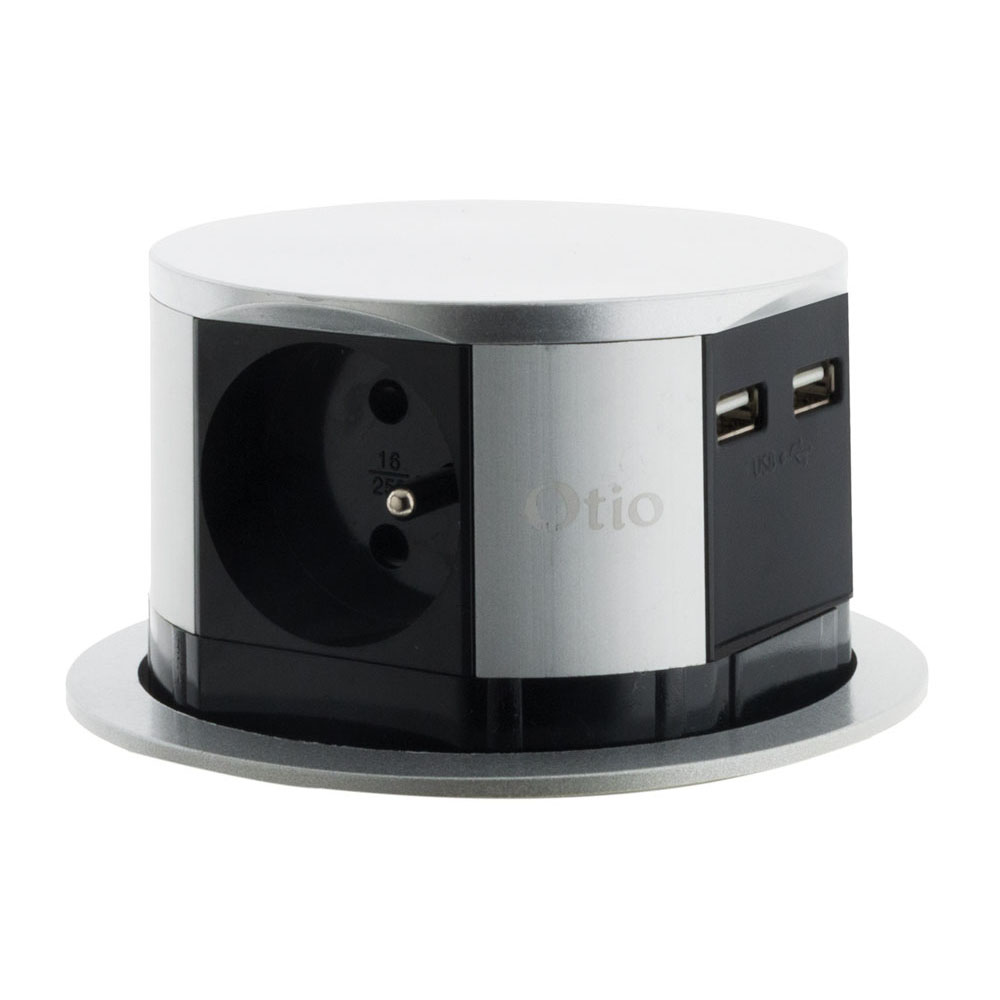 Bloc multiprise encastrable compact 3 prises 16A 2P+T & 2x USB - Finition  Inox - Otio - Brico Privé